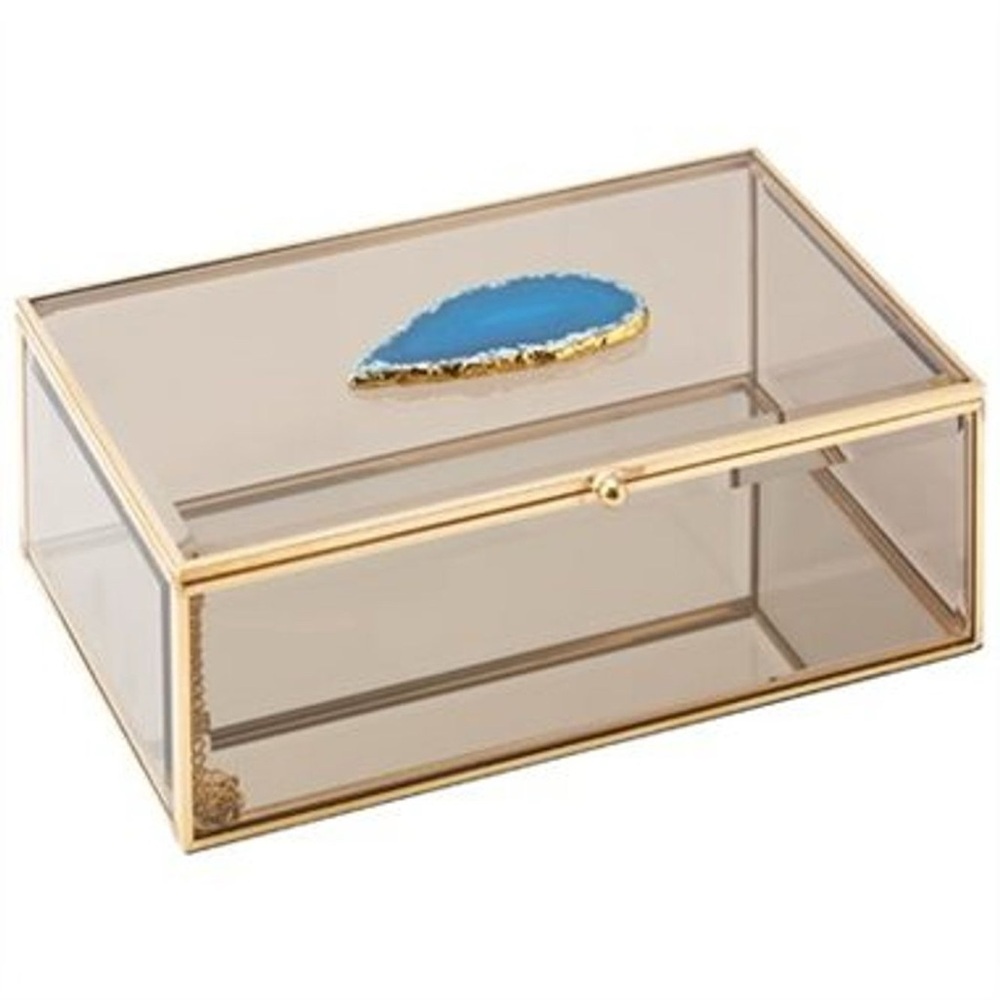 Indigo Smoked Large Glass Display Jewelry Box with Blue Gemstone